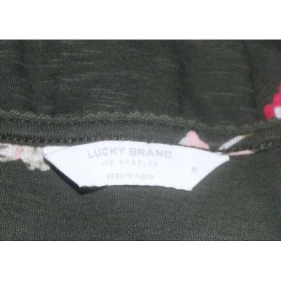 Lucky Brand Women’s Size M Blouse Top Green Floral 3/4 Sleeve Peplum V Neck - Picture 4 of 4